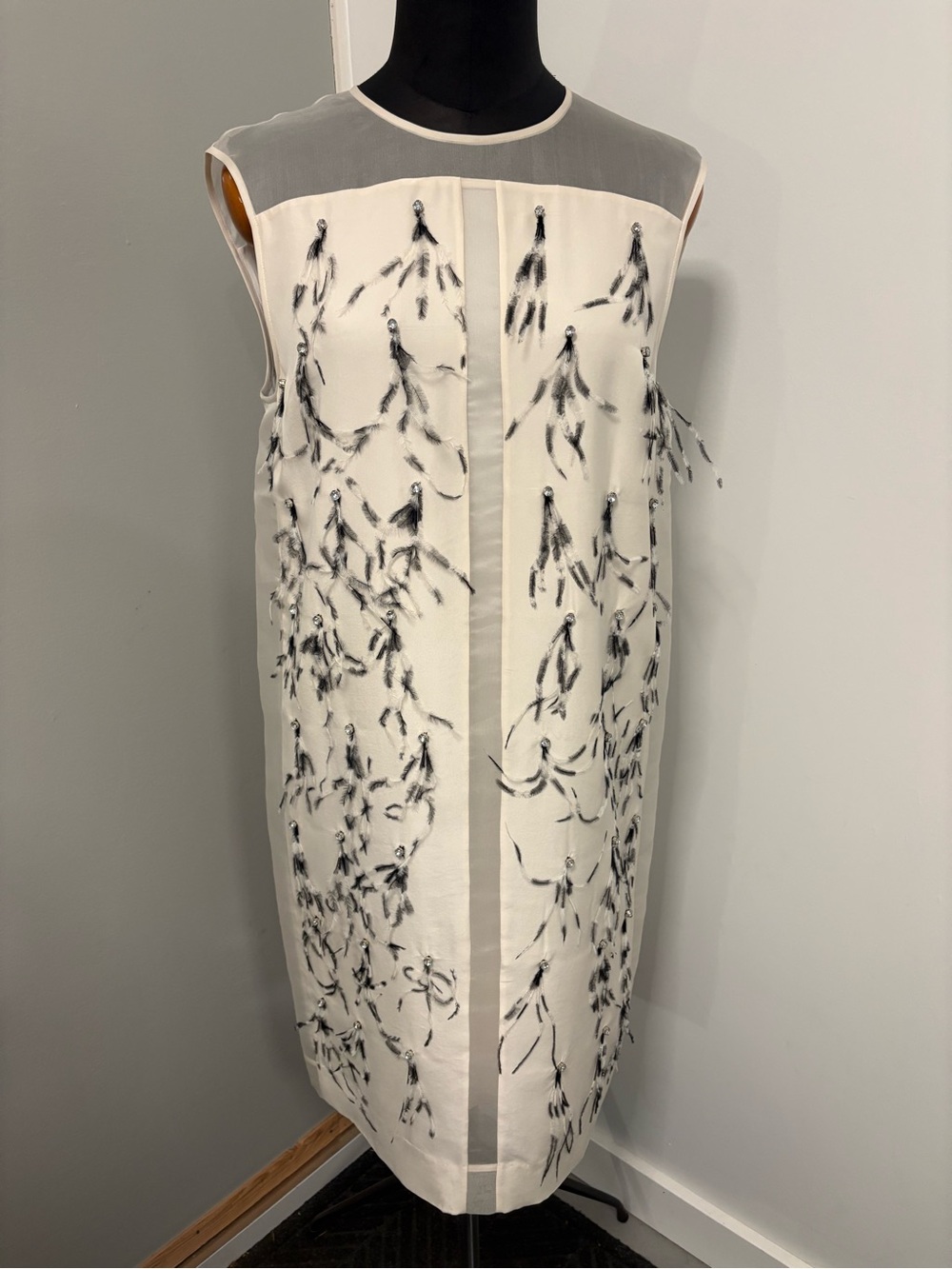 Brand new MSleeveless Ivory Shift Dress with Black Brushstroke Print